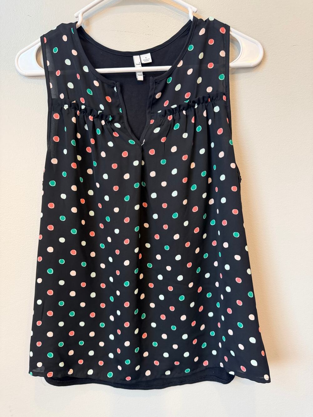 ELLE Women's Sleeveless Polka Dot Blouse Multicolor Pleated Tank Top Size S